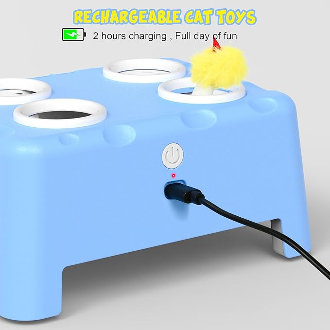 PUHOHUN Automatic Cat Toy Rechargeable Interactive Feather Mice Game with