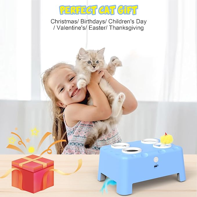 PUHOHUN Automatic Cat Toy Rechargeable Interactive Feather Mice Game with