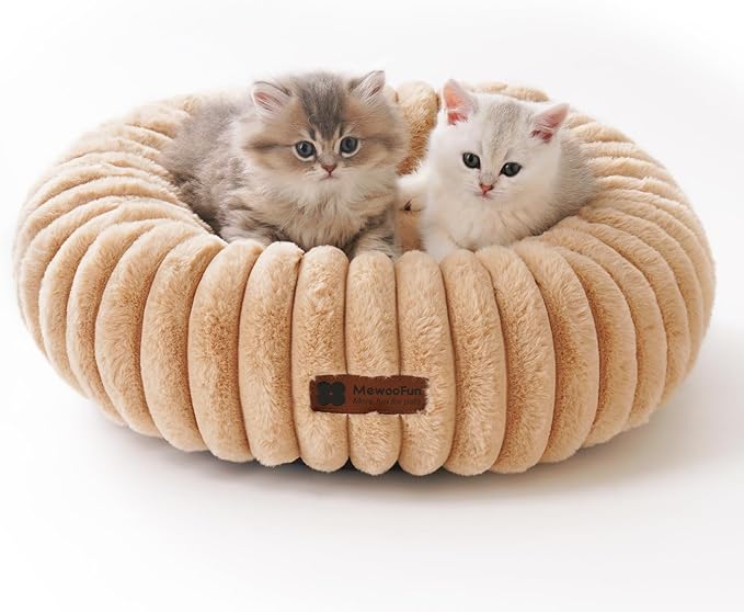 MEWOOFUN Plush Donut Bed Anti-Anxiety alming Nest for Cats & Small Dogs Washable, Non-slip, Soft Faux Fur Cushion (Multiple Colours)