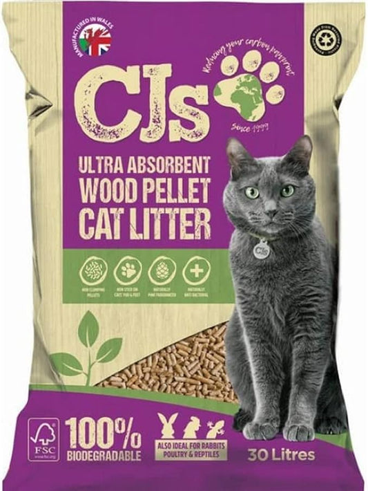 CJ's Premium Wood Pellet Cat Litter – Natural, Ultra-Absorbent, and Eco-Friendly