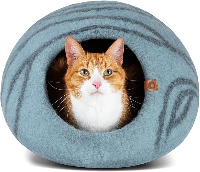 MEOWFIA Premium Wool Cat Cave Handcrafted Merino Felt Bed for Cats & Kittens Warm, Breathable, Stylish (Multiple Colours & Sizes)