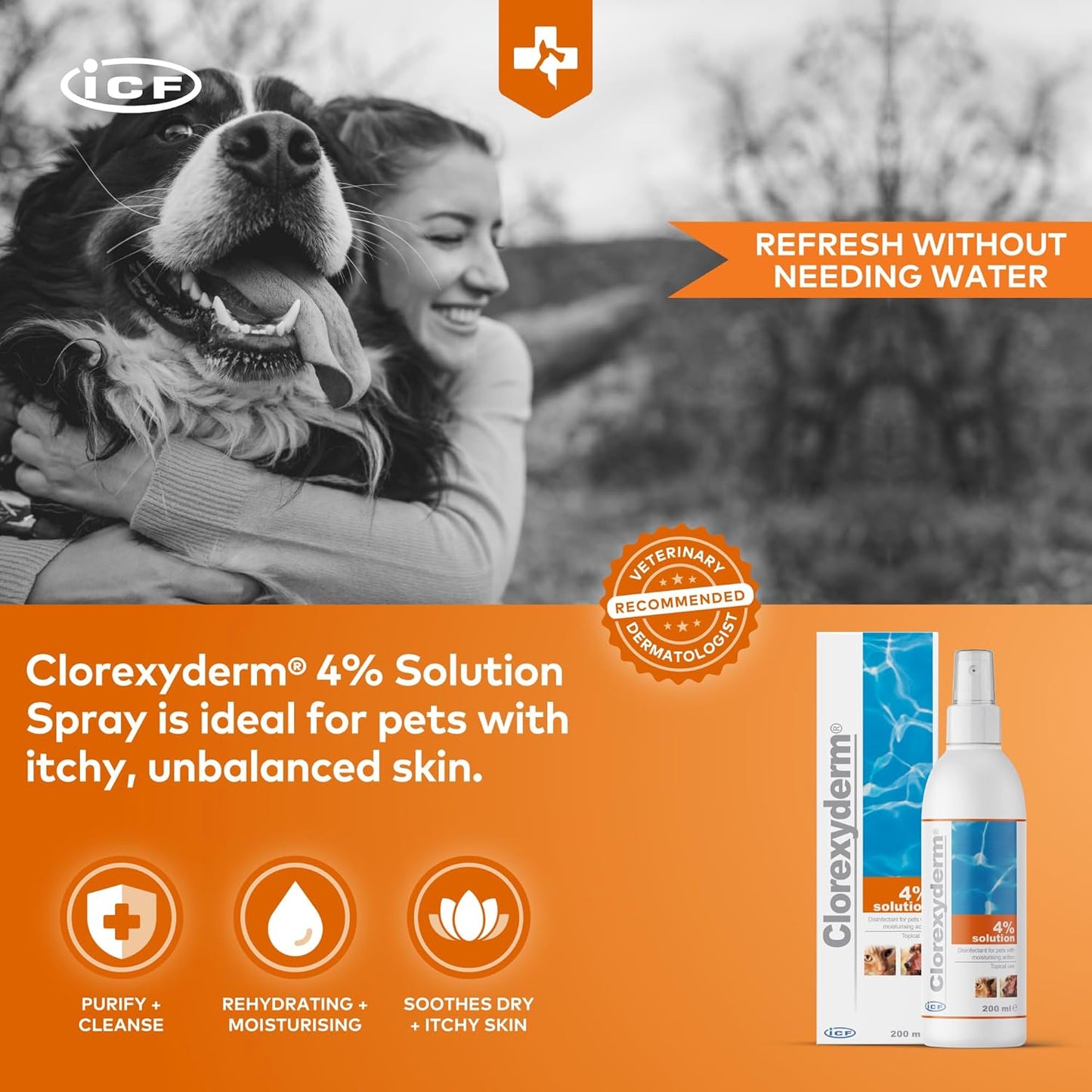ICF Antibacterial Spray for Cats & Dogs – Vet-Approved Relief for Scratches, Itchy Skin & Hot Spots (200ml)
