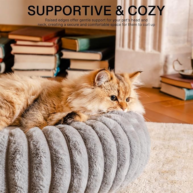 MEWOOFUN Plush Donut Bed Anti-Anxiety alming Nest for Cats & Small Dogs Washable, Non-slip, Soft Faux Fur Cushion (Multiple Colours)
