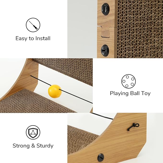 FUKUMARU L-Shaped Cat Scratcher - Corner Wall Scratch Pad with Ball Toy Eco Cardboard Lounge & Scratch Board for Cats
