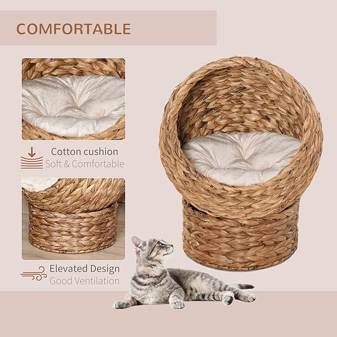"PawHut Woven Banana Leaf Cat Bed – A Cozy Eco-Den for Your Furry Explorer"