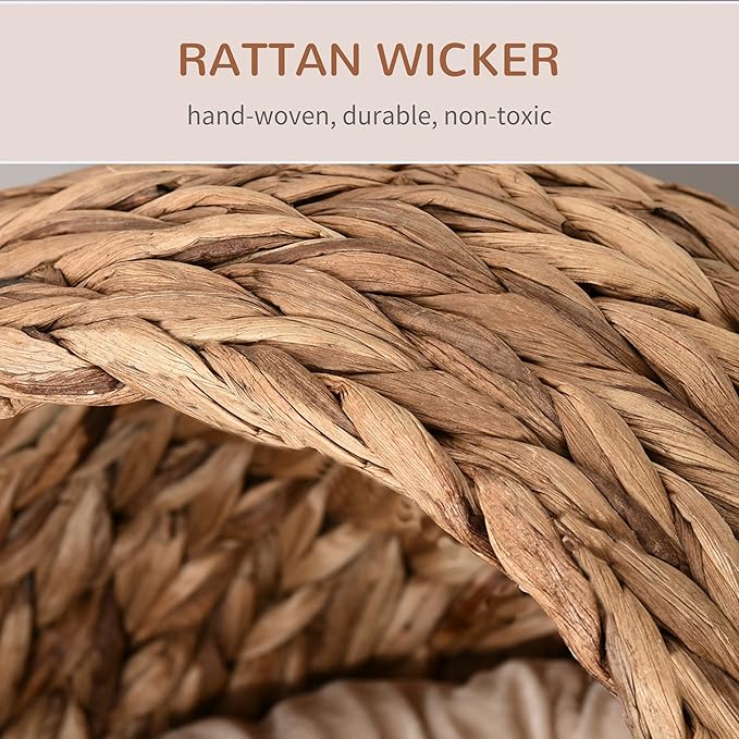 "PawHut Woven Banana Leaf Cat Bed – A Cozy Eco-Den for Your Furry Explorer"