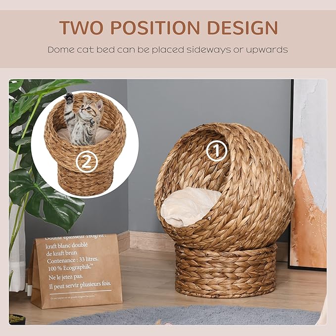 "PawHut Woven Banana Leaf Cat Bed – A Cozy Eco-Den for Your Furry Explorer"