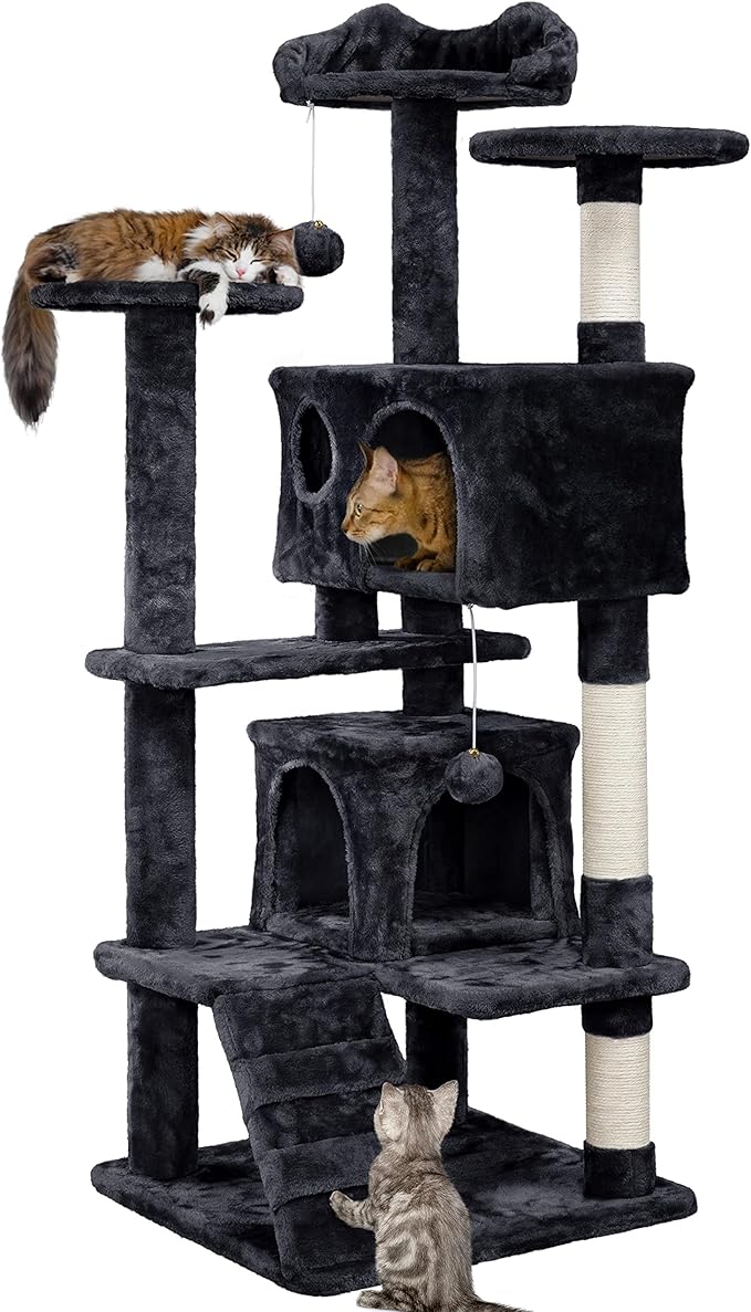 Yaheetech Cat Tree Tower - 138.5cm Multi-Level Climbing House with Condos, Ladder & Scratch Posts Activity Centre for Kittens & Small Cats (Multiple Colours & Sizes)