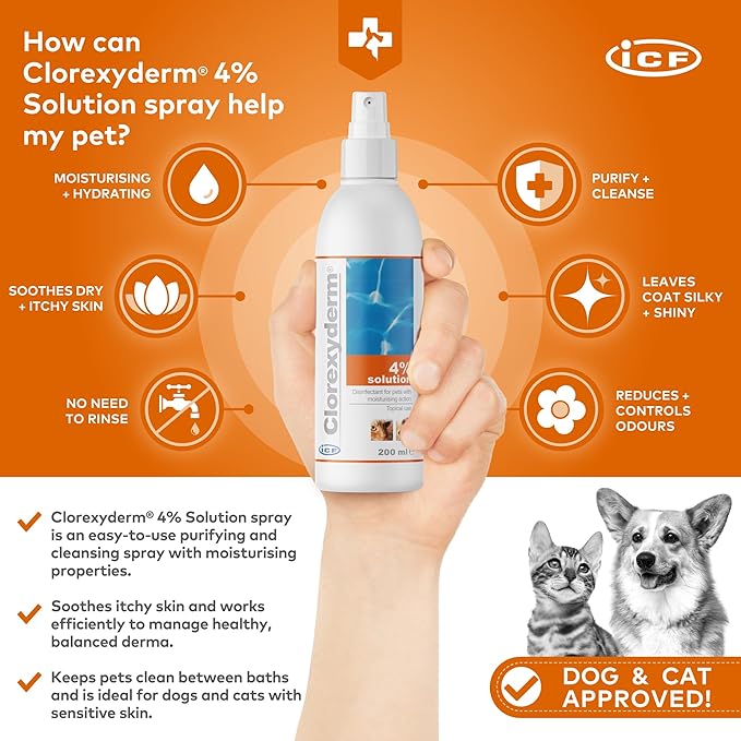 ICF Antibacterial Spray for Cats & Dogs – Vet-Approved Relief for Scratches, Itchy Skin & Hot Spots (200ml)