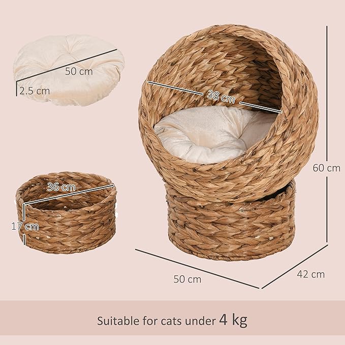 "PawHut Woven Banana Leaf Cat Bed – A Cozy Eco-Den for Your Furry Explorer"