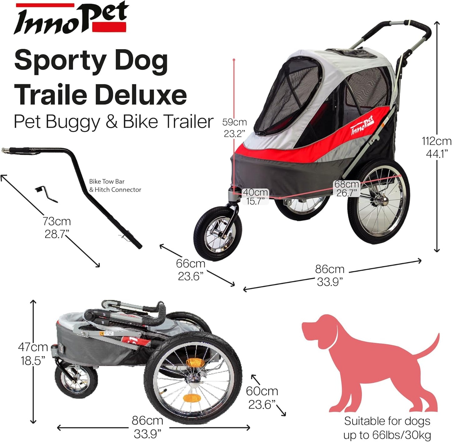 InnoPet Stroller & Bike Trailer Combo for Dogs & Cats – Up to 30kg