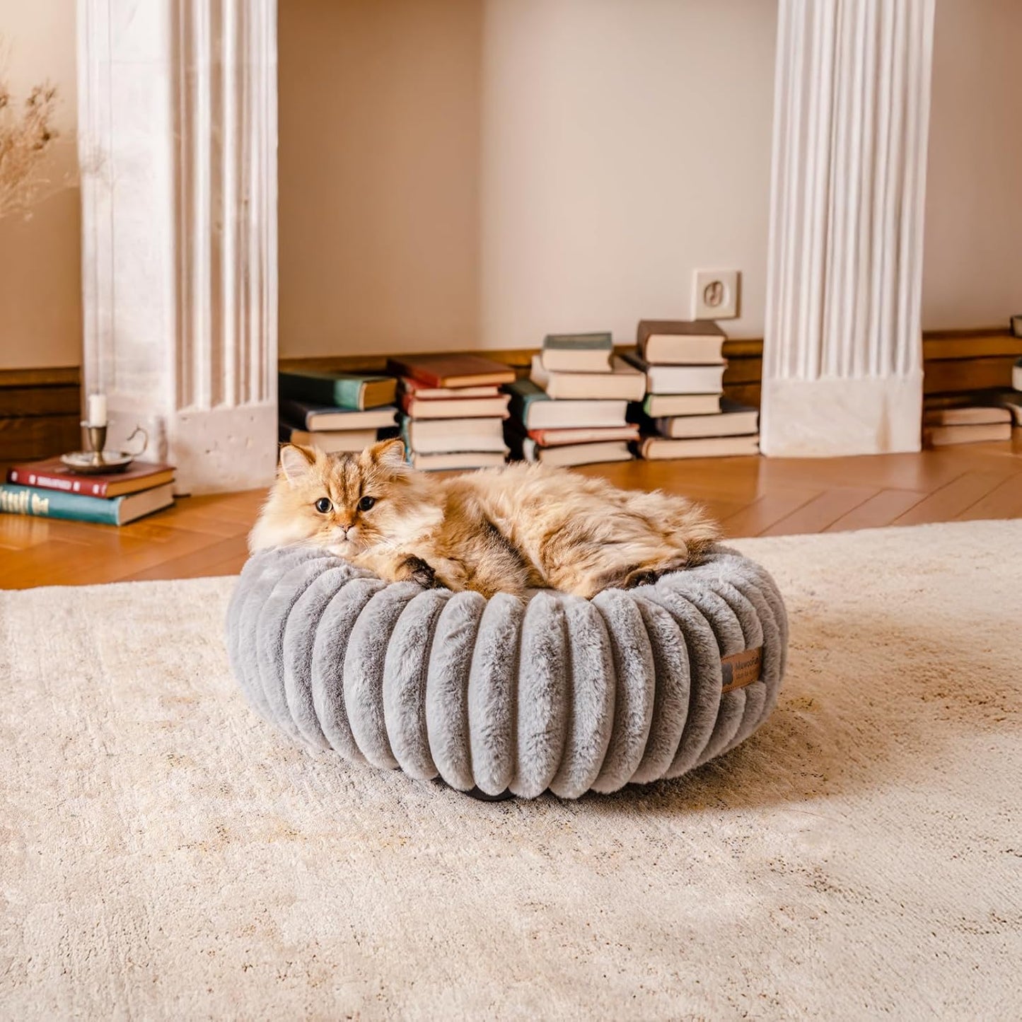 MEWOOFUN Plush Donut Bed Anti-Anxiety alming Nest for Cats & Small Dogs Washable, Non-slip, Soft Faux Fur Cushion (Multiple Colours)