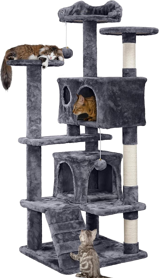Yaheetech Cat Tree Tower - 138.5cm Multi-Level Climbing House with Condos, Ladder & Scratch Posts Activity Centre for Kittens & Small Cats (Multiple Colours & Sizes)