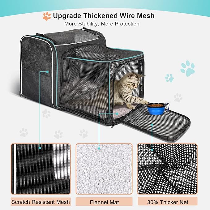 Morpilot Expandable Airline Pet Carrier Soft-Sided Travel Bag for Cats & Small Dogs, Foldable & Breathable with Safety Leash (Multiple Sizes & Colours)