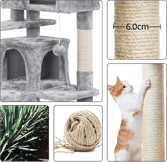 Yaheetech Cat Tree Tower - 138.5cm Multi-Level Climbing House with Condos, Ladder & Scratch Posts Activity Centre for Kittens & Small Cats (Multiple Colours & Sizes)