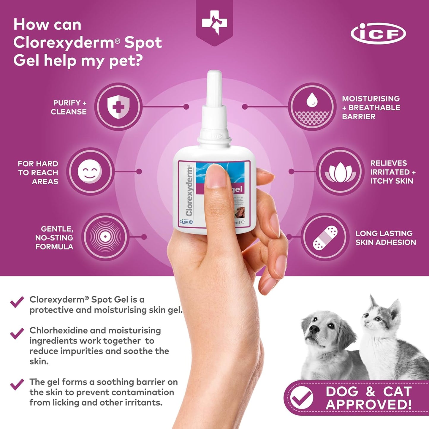 ICF Clorexyderm Gel – Advanced Skin Care for Cats & Dogs | Ideal for Paws, Folds, and Local Irritations