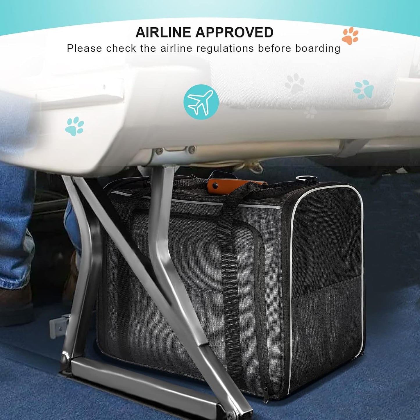 Morpilot Expandable Airline Pet Carrier Soft-Sided Travel Bag for Cats & Small Dogs, Foldable & Breathable with Safety Leash (Multiple Sizes & Colours)