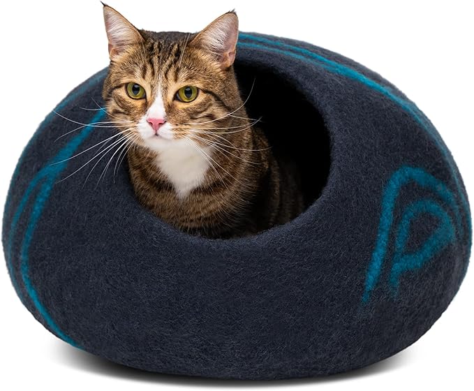 MEOWFIA Premium Wool Cat Cave Handcrafted Merino Felt Bed for Cats & Kittens Warm, Breathable, Stylish (Multiple Colours & Sizes)