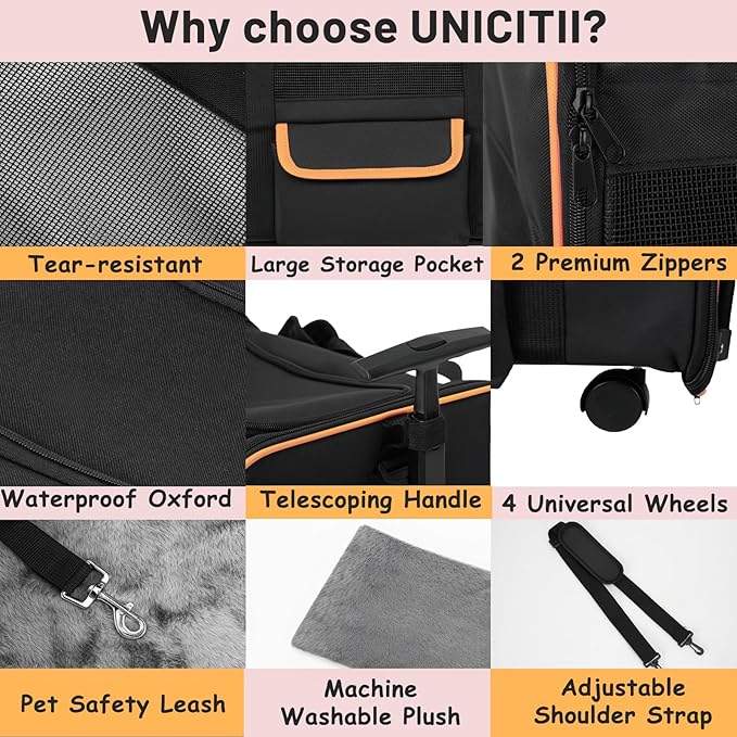 UNICITI Soft Cat & Dog Travel Carrier – Airline-Approved Pet Bag with Mesh Panels and Cozy Mat