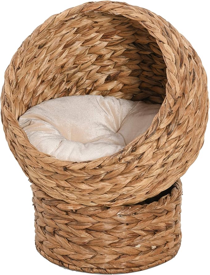 "PawHut Woven Banana Leaf Cat Bed – A Cozy Eco-Den for Your Furry Explorer"