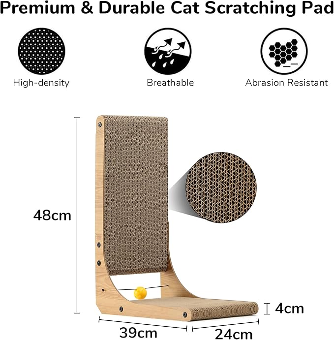 FUKUMARU L-Shaped Cat Scratcher - Corner Wall Scratch Pad with Ball Toy Eco Cardboard Lounge & Scratch Board for Cats
