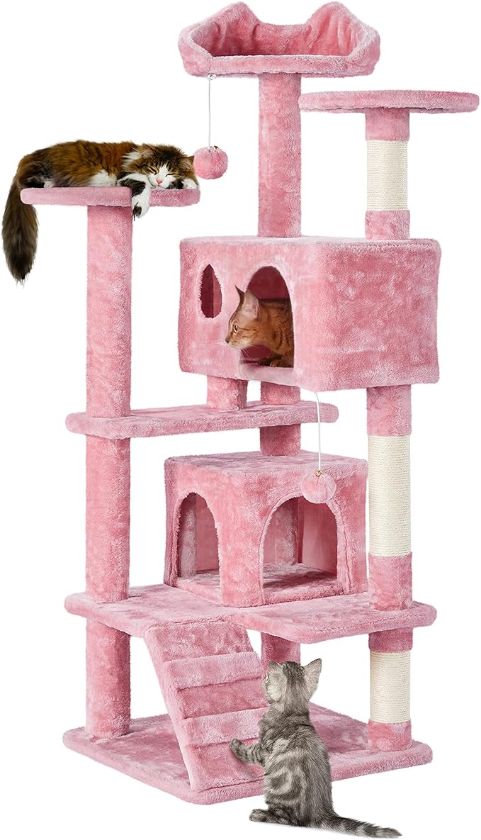 Yaheetech Cat Tree Tower - 138.5cm Multi-Level Climbing House with Condos, Ladder & Scratch Posts Activity Centre for Kittens & Small Cats (Multiple Colours & Sizes)