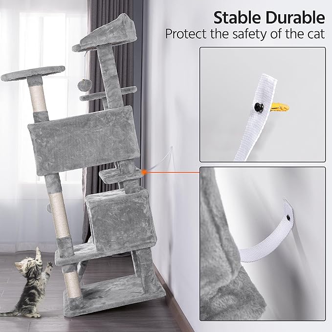 Yaheetech Cat Tree Tower - 138.5cm Multi-Level Climbing House with Condos, Ladder & Scratch Posts Activity Centre for Kittens & Small Cats (Multiple Colours & Sizes)
