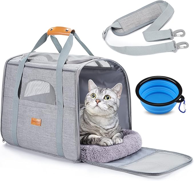 Morpilot Expandable Airline Pet Carrier Soft-Sided Travel Bag for Cats & Small Dogs, Foldable & Breathable with Safety Leash (Multiple Sizes & Colours)