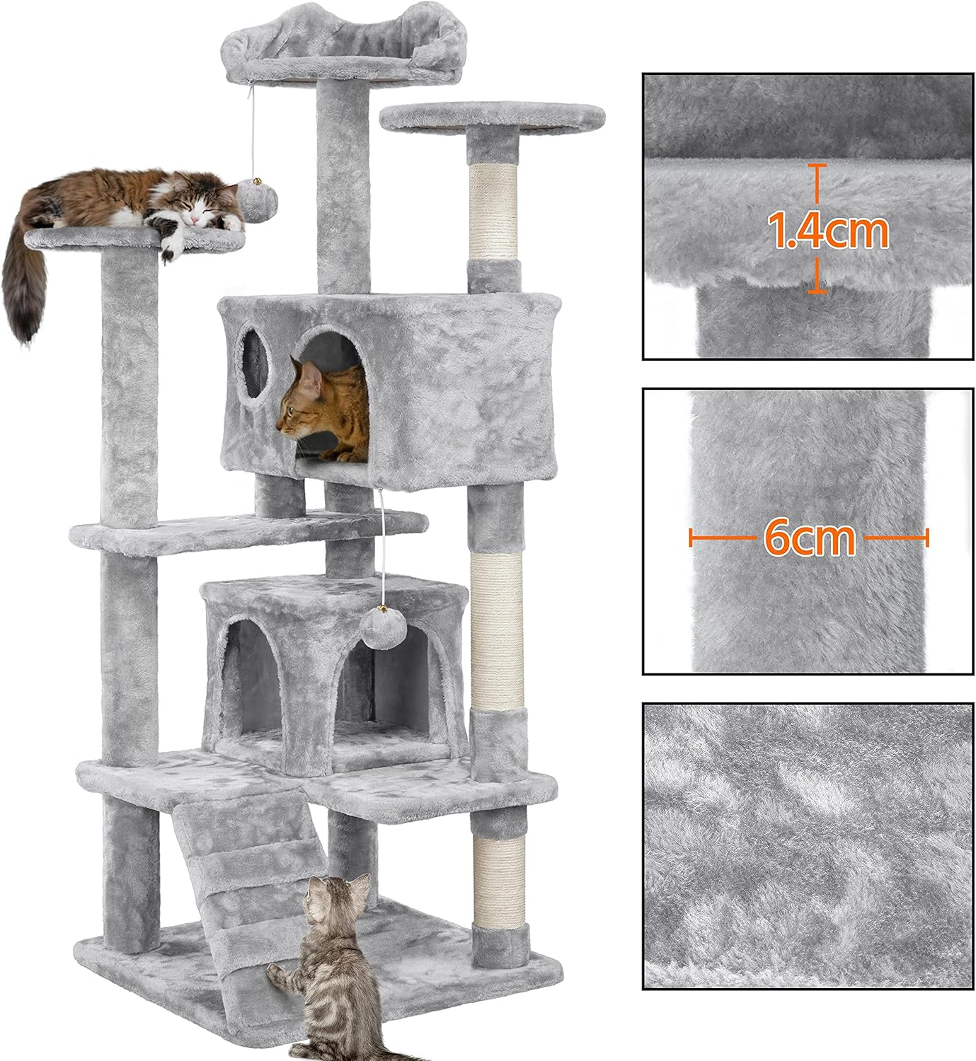 Yaheetech Cat Tree Tower - 138.5cm Multi-Level Climbing House with Condos, Ladder & Scratch Posts Activity Centre for Kittens & Small Cats (Multiple Colours & Sizes)